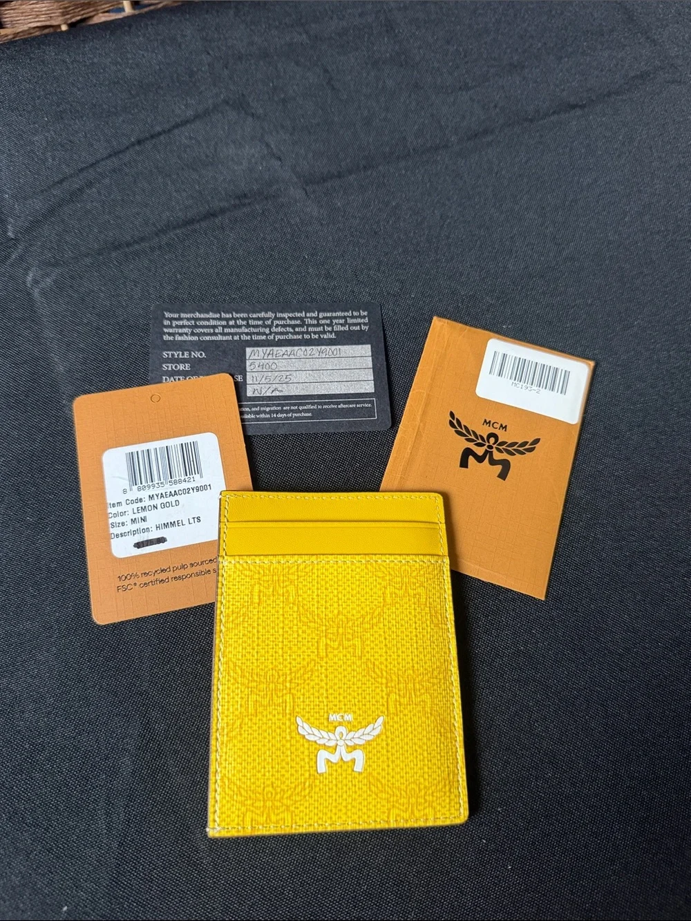 MCM Lemon Gold Leather Slim Card Sleeve NWT